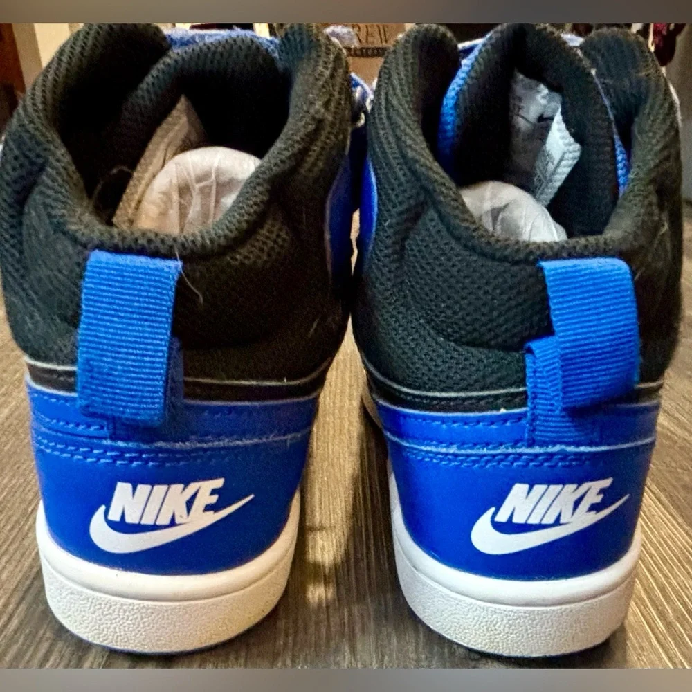 Nike Court Borough 2 Mid Black Game Royal Big Kids Size 4.5Y‎ Shoe